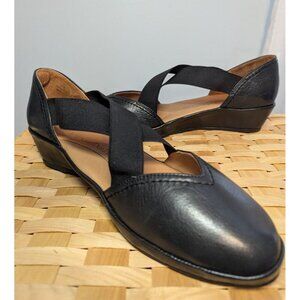 L'Amour Des Pieds Black Leather Mary Jane Shoe Wedge Women 9.5 Comfort Slip On